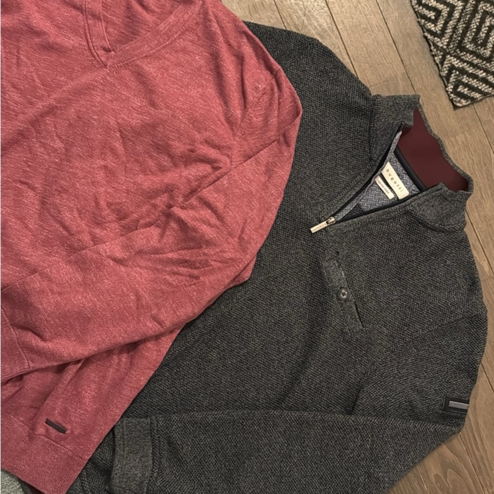 Bugatti Charcoal and Burgundy Zip-Up Sweater